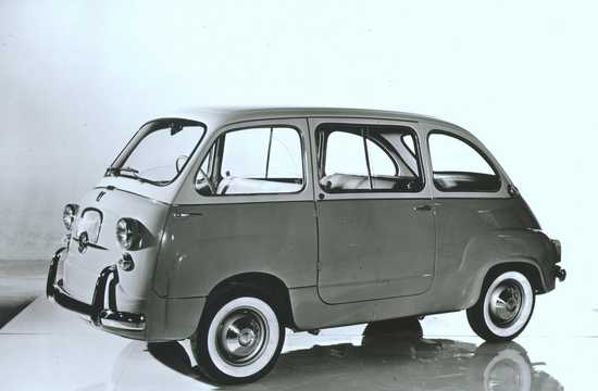 Front/Side  of Fiat 600 Multipla 0.6 Manual, 22hp, 1956 
