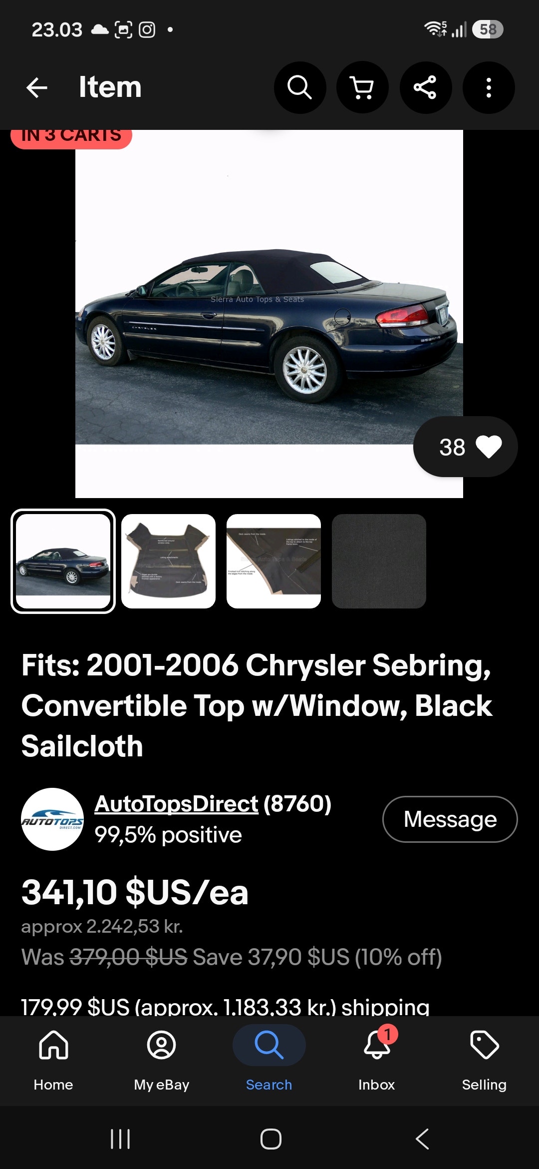 Chrysler Sebring Convertible 2.7 V6 Automatic, 203hp, 2001