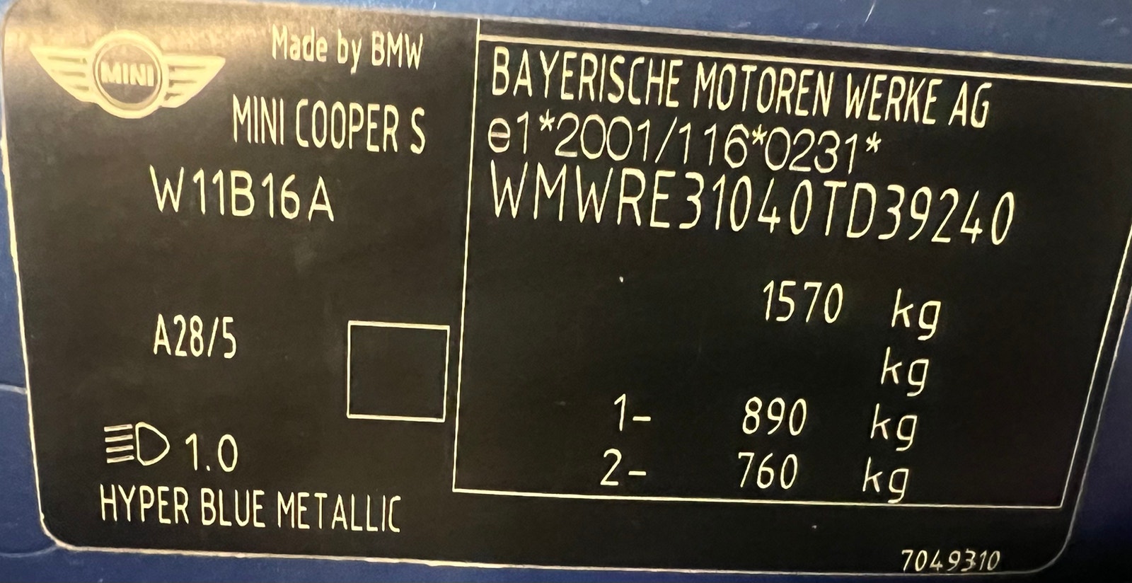 MINI Cooper S Manual, 6-trins, 170ps, 2005